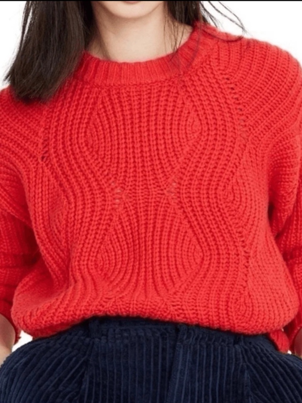Madewell Everett Rib play cable red sweater alpaca blend